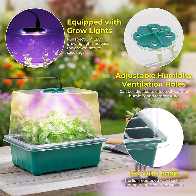 Seed Starter Tray with Grow Light, 6pcs Seed Starter Kits with Light and Humidity Domes, Timing Controller & Adjustable Brightness & 3 Light Mode, Indoor Seedling Starter Plant Germination Trays - Image 2