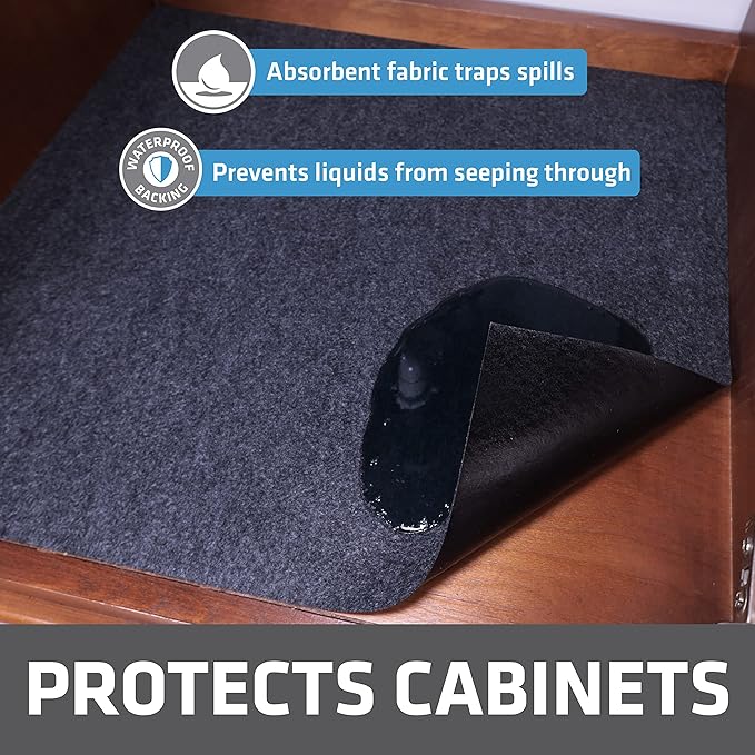 Drymate Premium Under Sink Mat, Waterproof Cabinet Protection Mats for Kitchen & Bathroom, Absorbent Shelf Liners, Slip-Resistant, Machine Washable (USA Made)(24”x29”)(Charcoal)(12-Pack) - Image 2