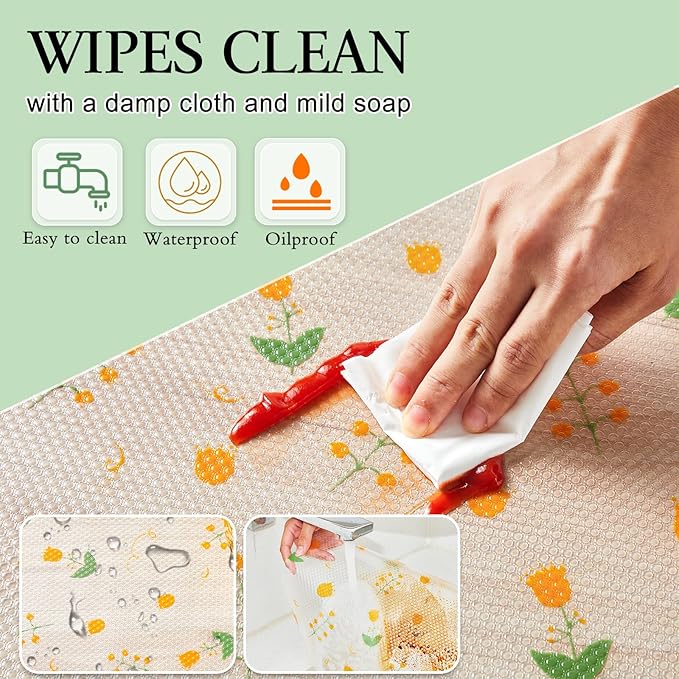 Beautysaid Shelf and Drawer Liner for Kitchen Cabinet, EVA Non-Adhesive Waterproof Shelf Paper, Non Slip Decorative Grip Shelves Liners for Dresser Pantry Bathroom Refrigerator (Floral,12 in x 20 FT) - Image 7