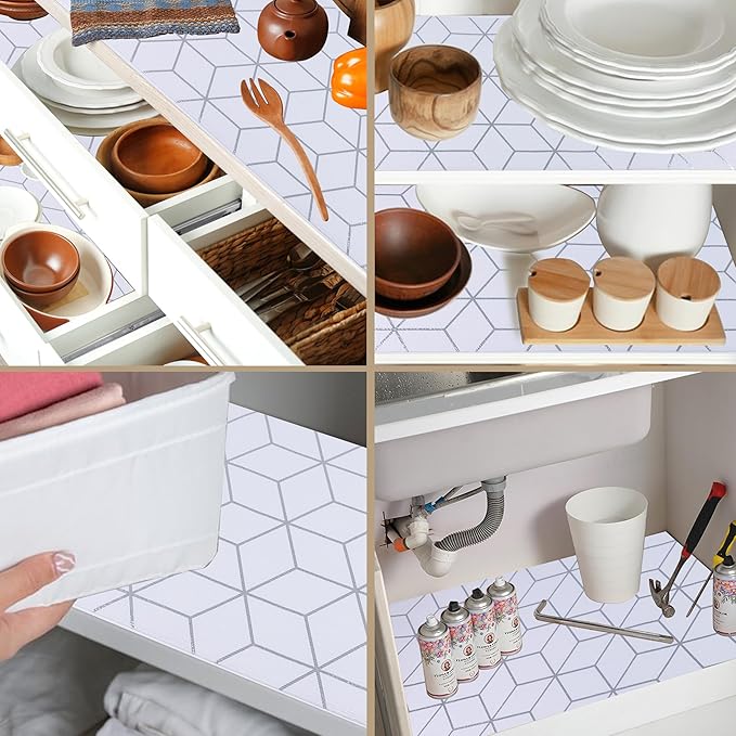 Cabinets Drawer Liner Non Slip 12 Inch Wide X 20 Ft Kitchen Pantry Shelf Liner Non Adhesive Waterproof Refrigerator Liner for Bathroom Closet Strong Grip Cupboard Under Sink Mat White - Image 2