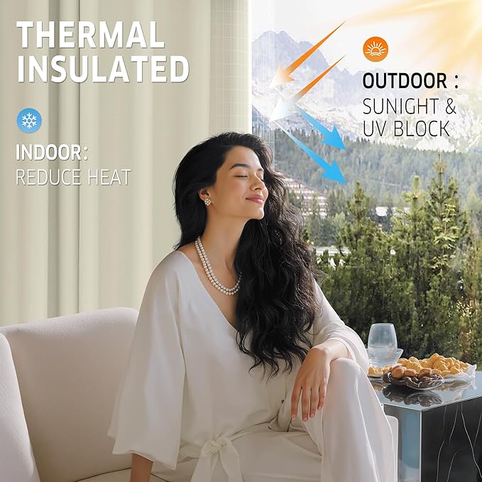RYB HOME Extra Wide Outdoor Curtains for Patio Waterproof Tab Top Heavy Duty Thermal Insulated in Summer Full Coverage Privacy for Porch, Gazebo & Pergola, W100 x L84, Beige, 1 Panel - Image 4