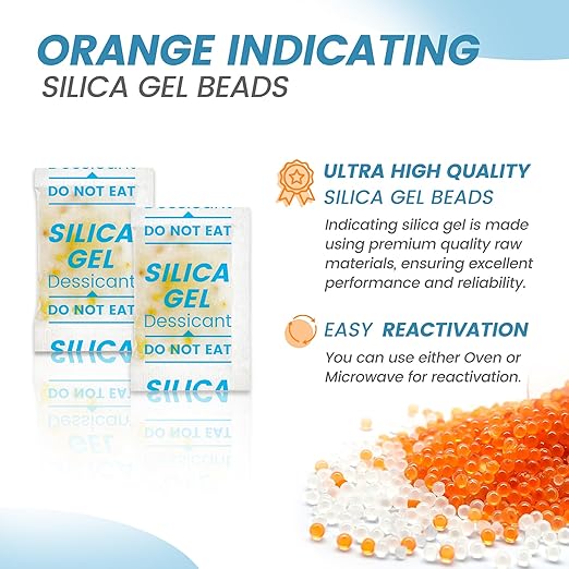 Silica Gel Packets, Moisture Absorbers Desiccant Packs for Storage, Clothes, Shoes, Electronics, 3D Printer Filament, Jewelry (50, 20% Orange Silica Gel + 80% White Silica Gel Blend, 5g) - Image 5
