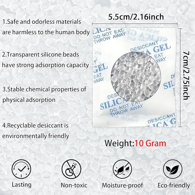 10 Pack 10g Silica Gel Desiccant Bags - Reusable Humidity Control for Camera Gear, Leather Goods & Collectible Storage (10) - Image 2