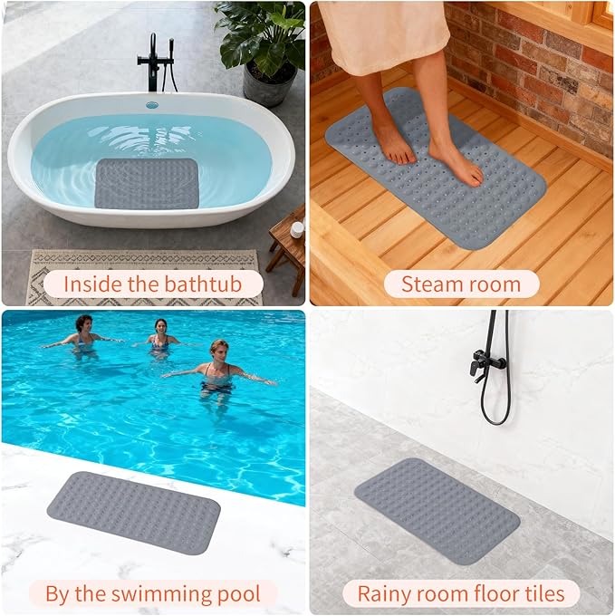 Anti-Slip Bathtub Shower mat, 27.5×14.5（Approximately 70×37cm） inch Soft Oversized Machine Washable Non-Slip Bathtub mat with Drainage Holes, Bathroom Floor Suction Cup.（1-Opaque Gray） - Image 6