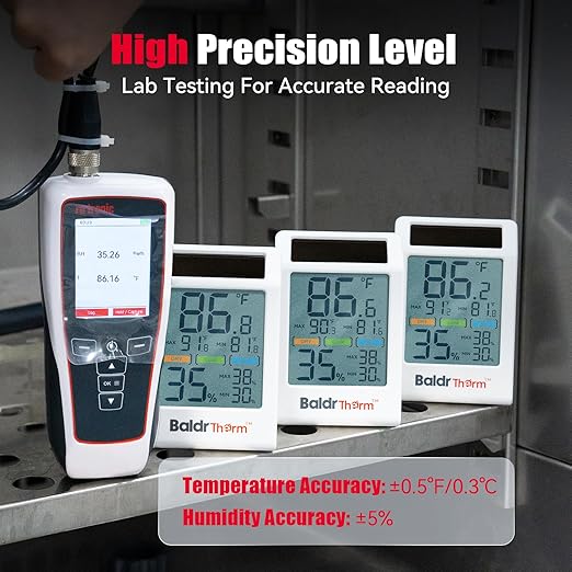 BaldrTherm Room Thermometer Indoor Humidity Meter Solar Powered with Max/Min Memory & Comfort Indicator - 3.2" Large Display for Home, White, 1Pack - Image 3