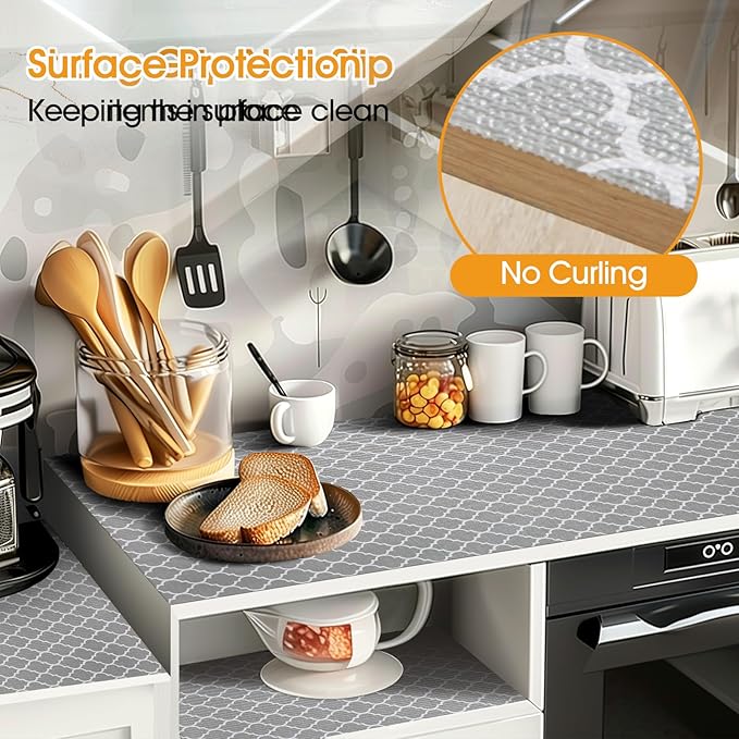 Shelf and Drawer Liner for Kitchen Cabinets Non-Adhesive, Strong Grip Non-Slip Thickened Cabinet Liners for Shelves, Waterproof Mats for Dresser Cupboard, Gray, 23 in x 20 Feet - Image 3