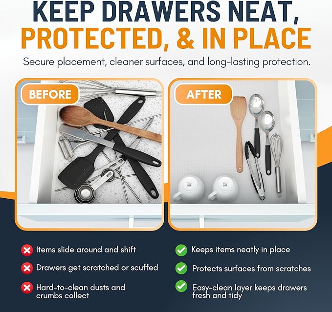 Shelf Liner Drawer Liner for Kitchen Cabinets Non-Adhesive by Linda’s Essentials (17.7 x 120 Inches) - Non-Slip Easy Clean Kitchen Cabinet and Cupboard Protector, Waterproof Mat, Clear Roll - Image 5