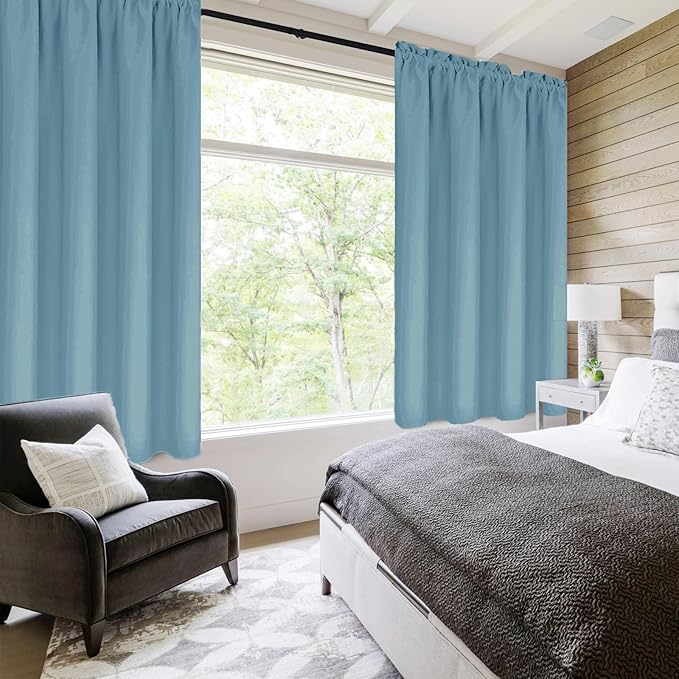 DWCN Blackout Curtains for Living Room Thermal Insulated, Energy Saving & Noise Reducing Bedroom Curtains, Stone Blue, W 38x L 45 Inch, Set of 2 Rod Pocket Curtain Panels - Image 2