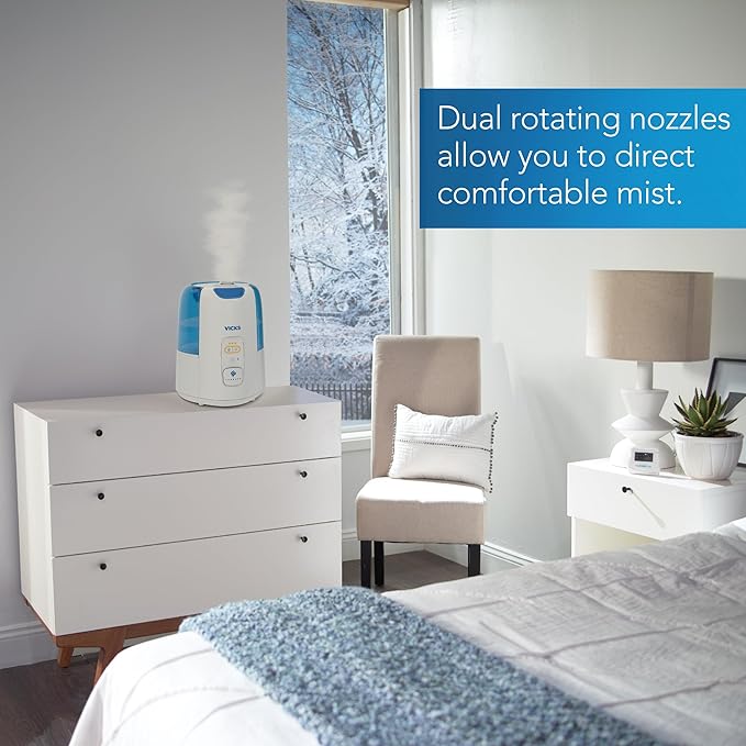 Vicks Dual Comfort Cool + Warm Mist Humidifier for Bedrooms With Fusion Technology, Compatible with Vicks VapoPads and Vicks VapoSteam, White - Image 5