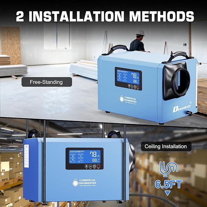 145 Pints Commercial Dehumidifier, Industrial Water Damage Unit up to 6,000 sq ft, Auto Defrost, Memory Starting with Drain Hose，for Crawl Spaces & Basements,Blue - Image 4