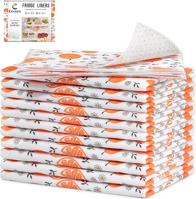 Cooyes Shelf Liners, 2-in-1 Non-Slip Fridge Mats, Absorb Excess Moisture, No-BPA Multiple Sizes for Glass Shelves, Kitchen Cabinets, Drawers (17.7 W x 36 L Inches, Dasiy-6 Pack) by Cooyes