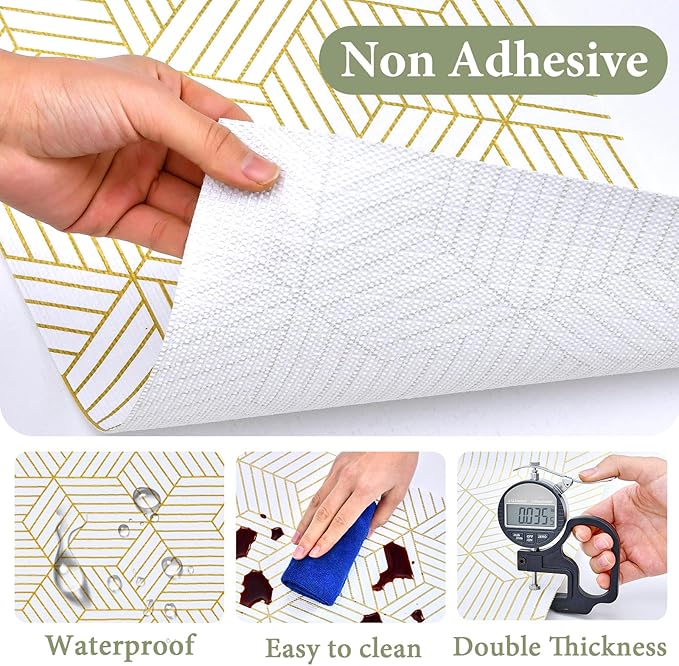 Shelf Liners for Kitchen Cabinets 35.4 in X 19.69 Ft, Non Adhesive Cabinet Liner Strong Non-Slip Thickened Gold Geometric Drawer Liner, Easy to Clean for Shelf, Cabinet with Knife and Tape Measure - Image 6