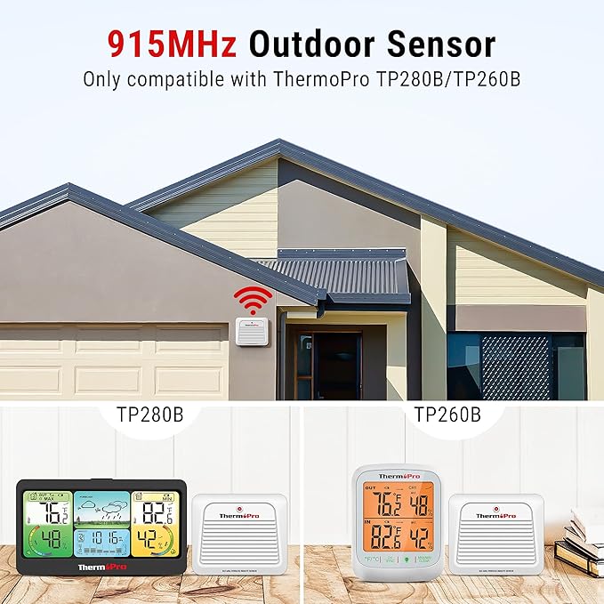 ThermoPro TX-7B Additional Outdoor Sensor Transmitter, Only for TP260B/TP280B Indoor Outdoor Thermometer Temperature and Humidity Monitor - Image 2