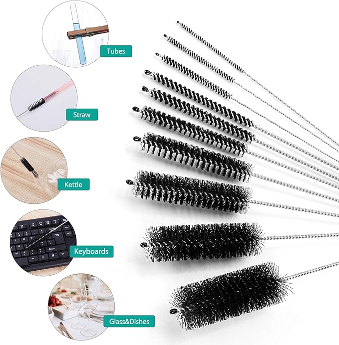 CiaraQ Bottle Cleaning Brushes, 8 Inch Nylon Tube Brush Set, Cleaner for Narrow Neck Bottles Cups with Hook, Set of 10pcs - Image 2