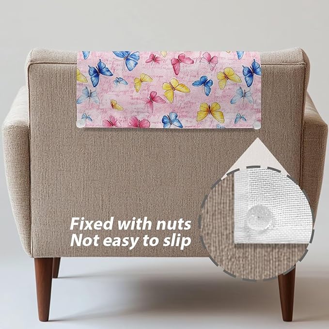 Headrest Cover for Recliner Chairs Pink Butterfly Wear Resistant Couch Headrest Protector Non-Slip Pet Scratch Resistant Couch Headrest Covers for Sofa - Image 5