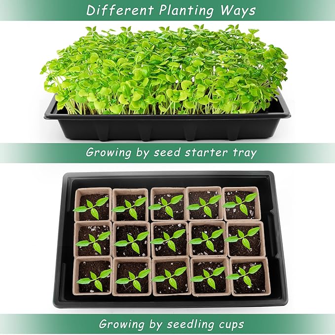 4 Pack Seed Starter Tray Kit, 120 Square Seed Peat Pots for Seedlings with Plants Labels, Planting Tools, Plastic Growing Germination Trays with Lids for Indoor Outdoor Gardening, Black - Image 4