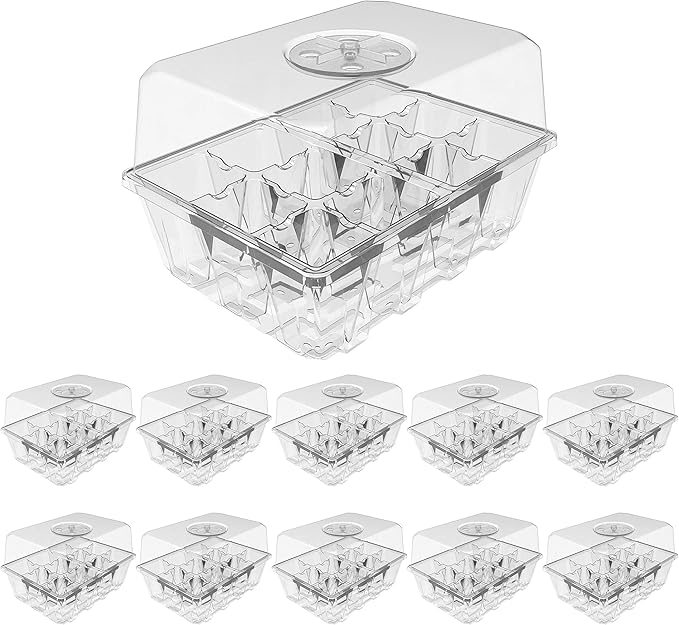Gardzen 10 Pack Seed Starting Tray, Plant Germination Trays, Seed Starter Kit with Adjustable Humidity Vented Dome and Clear Base, Plant Growing Kit 6.6" x 4.5", Total 120-Cell, Clear by Gardzen
