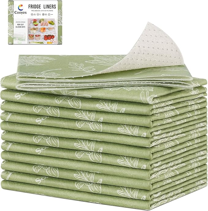 Cooyes Large Refrigerator Liners for Shelves, 12 Pack, 17.7" × 36", Fridge Drawer & Shelf Liners for Kitchen Cabinets Non-Adhesive, Breathable Cloth Material, Keep Produce Fresh Longer, Sage Green by Cooyes