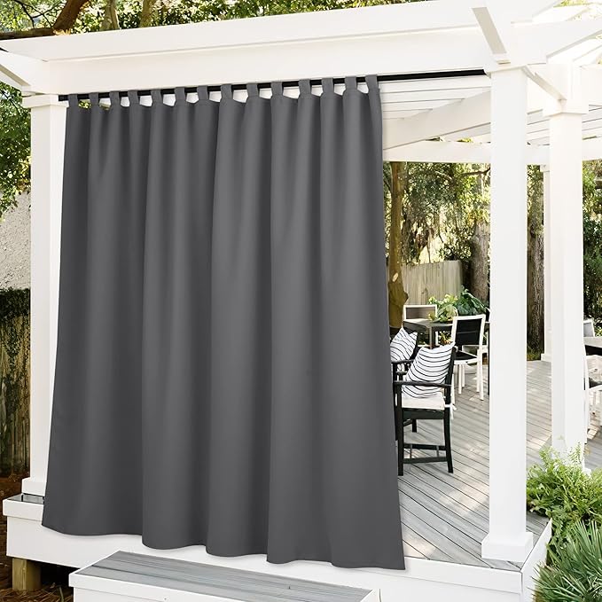 RYB HOME Outdoor Curtains Extra Long - Blackout Privacy Waterproof Outside Curtains Block Sun Exposure for Patio Pergola Corridor Gazebo, Width 100 x Length 120 inch, Grey by RYBHOME