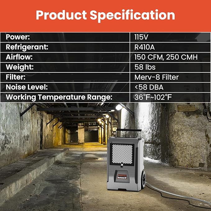 ABESTORM Hurricane DV Commercial Dehumidifiers with Pump and Drain Hose, Auto Defrosting Industrial Dehumidifiers with Wheels for Basements, Water Damage Restoration or Garages - Image 7