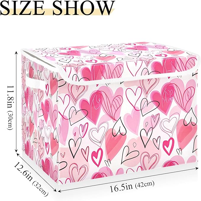xigua Valentine's Day Storage Bins with Lids and Carrying Handle,Foldable Storage Boxes Organizer Containers Baskets Cube with Cover for Home Bedroom Closet Office - Image 3