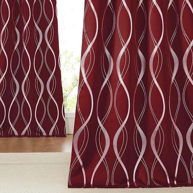 NICETOWN Blackout Curtains 84 inch Length 2 Panels Set, Noise Reducing Thermal Insulated Wave Line Foil Print Design Blackout Curtains for Patio Sliding Glass Door (Burgundy Red, 52-inch Width) - Image 8
