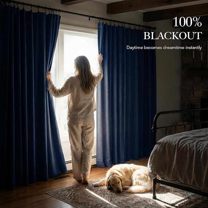 RYB HOME Navy Blue 100% Blackout Curtains for Bedroom 96 inches Long 52 inches Wide, Thermal Insulated &Privacy Assurd Curtains for Boy's Room/Sliding Glass Door/Living Room, 2 Panels - Image 3