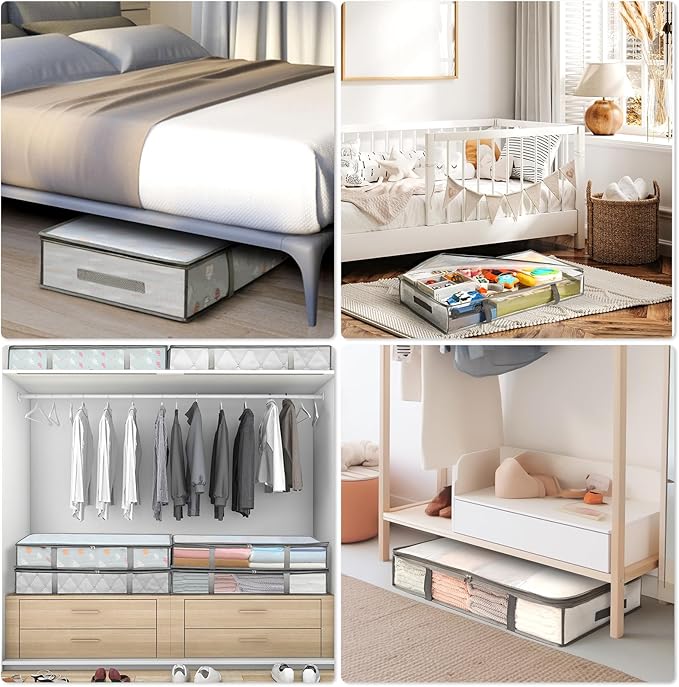 4 Packs Under Bed Storage Containers Bins, Humid-Proof Plastic Underbed Storage Bins, Closet Organizers and Clothes Storage Bags, Under the Bed Blanket Storage with Handles for Clothes,Bedroom - Image 5