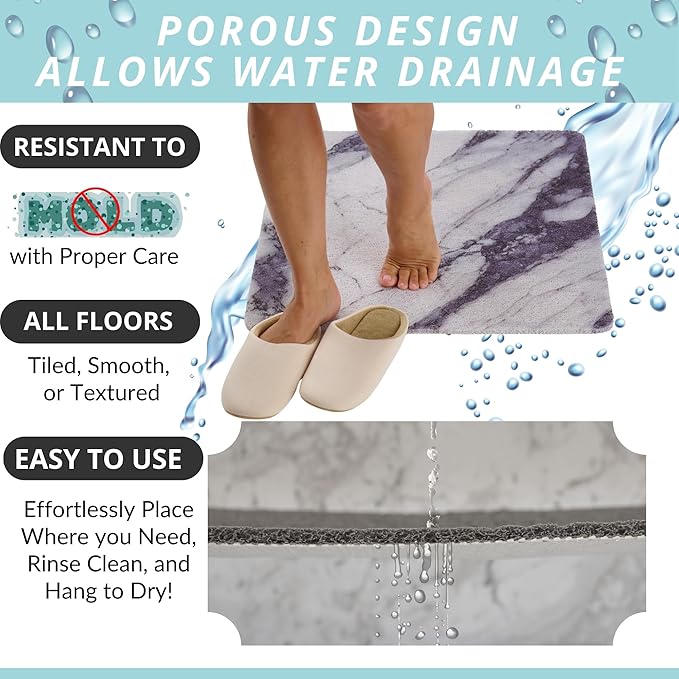 Enkosi Loofah Shower Mat Non Slip – Square Anti Slip Bath Mat for Inside Showers, Bathtub, Tub, Bathroom - Cushioned, Quick Dry PVC with Drain Holes - Secure Grip Safety Pad (Marble Grey Blue 24x24) - Image 4
