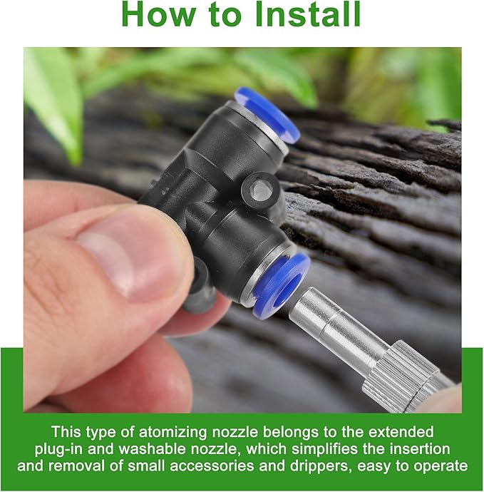 Mornajina 20 Pcs Brass Misting Nozzles Mister Replacement Nozzles with Filter Mesh & 1/4" Water Misting Nozzle Tees Kit, 0.012"/0.3mm Orifice Misting System Heads Sprayer for Outdoor Cooling System, - Image 8