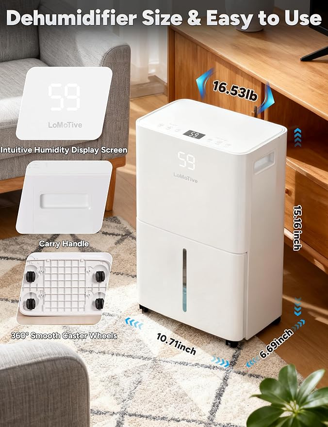 2500 Sq.Ft Dehumidifier for Home Basement 34 Pints Max - Smart WiFi Controlled Dehumidifier with Drain Hose Dry Clothes 24HR Timer 1.6L tank for RV Bedroom Bathroom Homelabs Office Large Room - Image 2