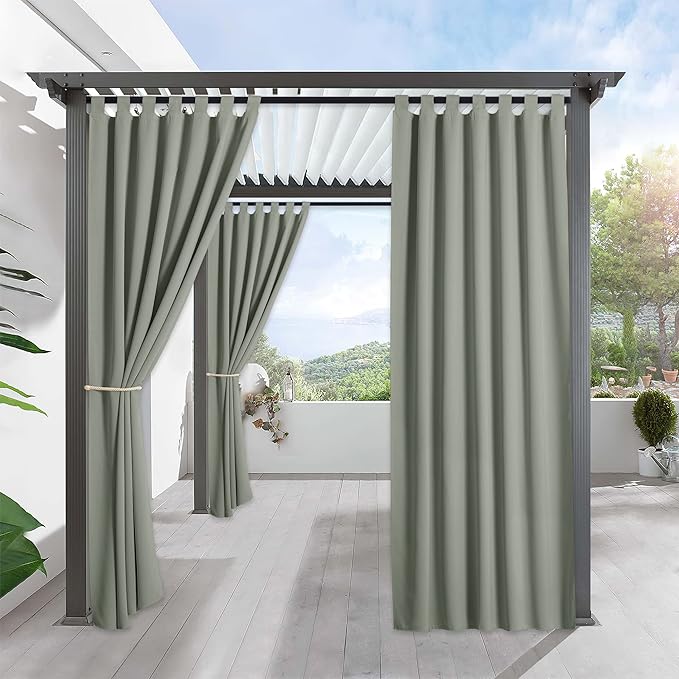 RYB HOME Outdoor Curtains for Patio Waterproof Tab Top Block Sunlight Thermal Insulated Privacy Assured Thick Outside Curtains for Deck, Balcony, Pool, W52 x L90, Sea Green, 1 Panel by RYBHOME
