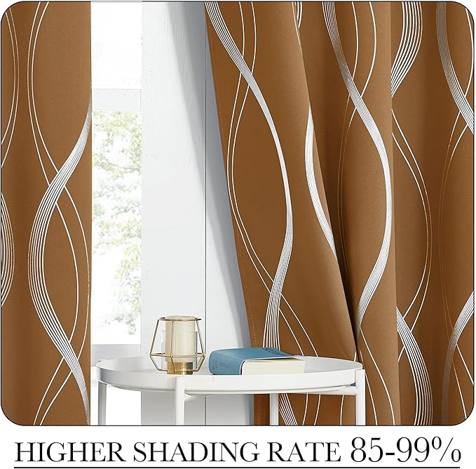 NICETOWN Gold Brown Blackout Fall Pattern Curtains for Living Room 84 inch Long, 52” Wide - Light Reducing Thermal Insulated Foil Printed Grommet Drapes for Bedroom and Nursery, 2 Panels - Image 4