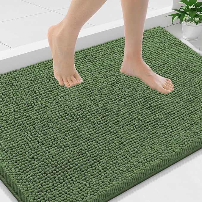 Smiry Luxury Chenille Bathroom Rugs 36x24, Extra Soft and Absorbent Shaggy Bath Mat, Machine Washable, Non-Slip Plush Carpet Runner for Tub, Shower, and Floor, Home Decor Accessories, Olive Green by Smiry