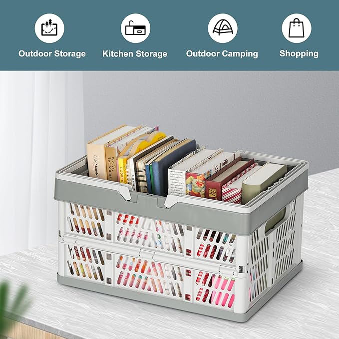 Heavy Duty Plastic Milk Crates for Storage, 2-Pack Stackable Storage Bins for Organizing, Collapsible Shopping Basket with Handle for Groceries, Suitable for Home Office School Store, Gray - Image 6