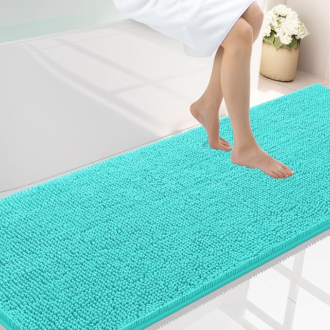 Smiry Luxury Chenille Bathroom Rugs 70x24, Extra Soft and Absorbent Shaggy Bath Mat, Machine Washable, Non-Slip Plush Carpet Runner for Tub, Shower, and Floor, Home Decor Accessories, Turquoise by Smiry
