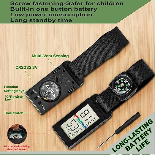 Indoor Outdoor Portable Thermometer Hygrometer with Accurate Temp & Humidity Detection Alarm Compass Crucial for a Comfortable Living Space, Camping, Workshop. Get it Now for a Controlled Environment - Image 6