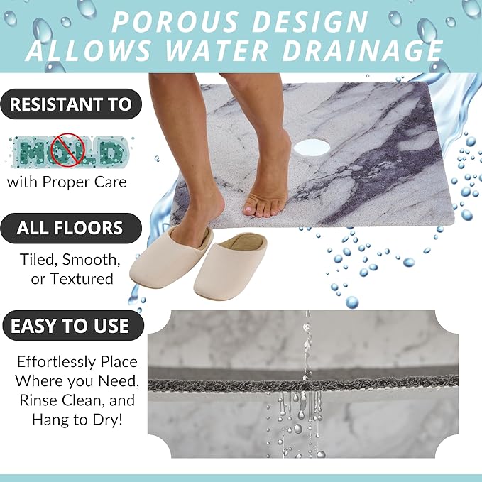 Shower Mat with Center Drain Hole - Secure Loofah Non Slip Shower Mats for Inside Shower - 27x27 Square Bath Mats for Shower - Anti Slip Shower Stall Mat - Square Shower Floor Mat (27x27 Blue Gray) - Image 4