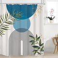 Blue Boho Modern Shower Curtain Mid Century Abstract Gold Green Leaves Sun Arch Minimalist Geometric Aesthetic Plant 60Wx72H Bathroom Decor Neutral Bath Curtain Fabric Polyester 12 Pack Hooks by MitpokBrand