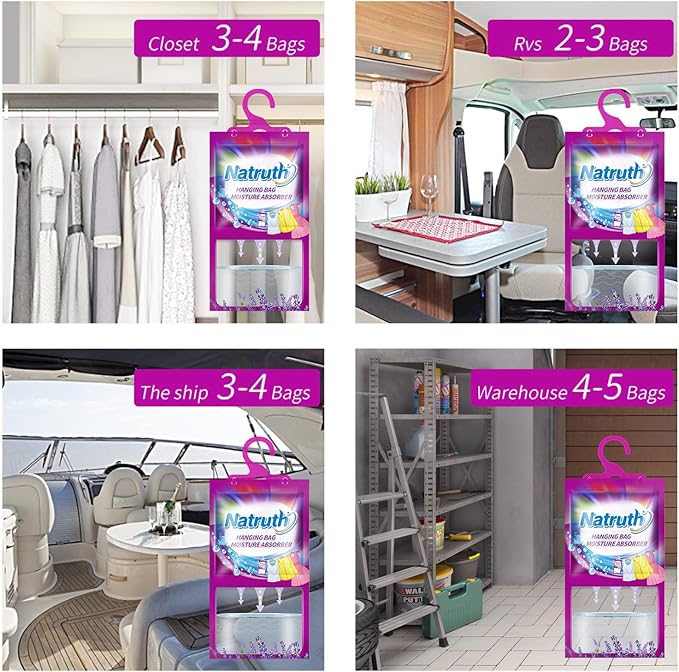 NATRUTH Moisture Absorber 7 HangingPackets（9.8oz*7）+ 3 Portable Boxs (10.5oz*3), Dehumidifiers with Lavender, Desiccant Hanging Bag Use for Kitchen Bathroom Wardrobe, Eliminates Odors, Odor Absorber - Image 5