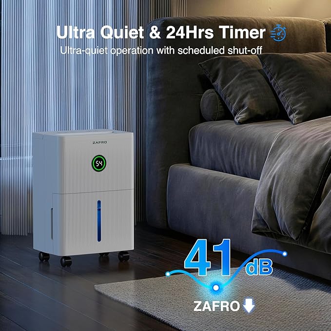 ZAFRO Dehumidifiers for Home and Basement with Drain Hose, Ultra Quiet 41dB, Energy Saving Max 21 Pints Dehumidifier with Auto or Manual Drainage, Auto Defrost, Three Modes, Dry Clothes, 24Hrs Timer - Image 5