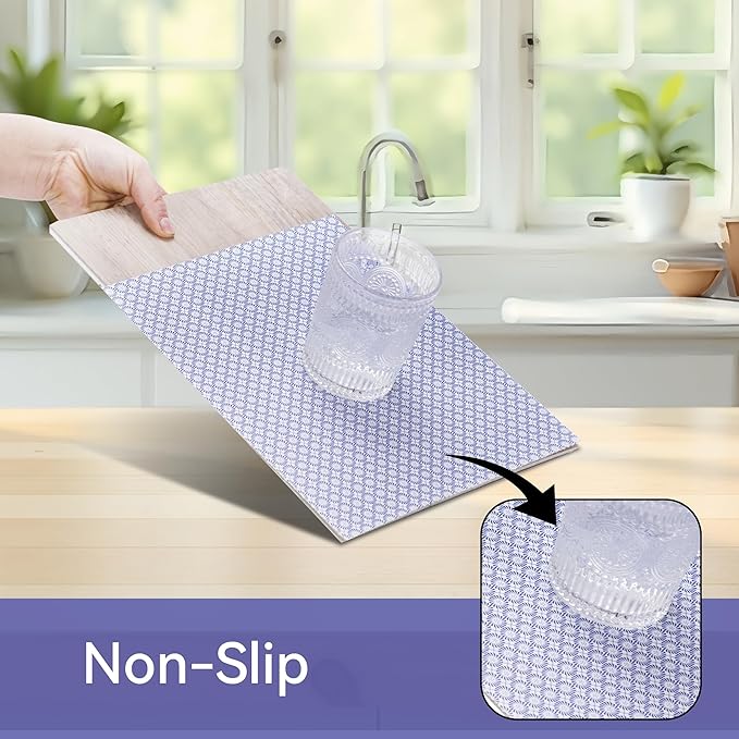 FIFTY FEET 12"x120" Non-Adhesive Shelf Liner for Kitchen Cabinets and Drawers, Washable Non-Slip PVC Cabinet Liner (Blue Circle)(2 Roll) - Image 2