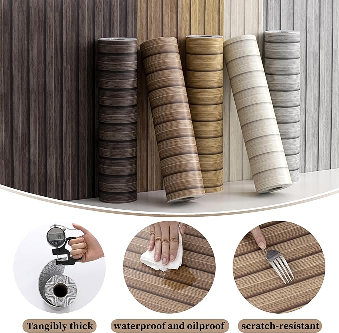 Peel and Stick PVC Slat Wall Panels, Wood Grain Self-Adhesive Soundproof Paneling, 3D Faux Wood Panels for Bedroom Bathroom Walls & Ceilings 118"x15.75"(Light Walnut,13Sq.ft) - Image 4