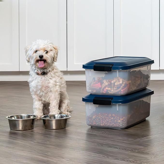 IRIS USA WeatherPro Airtight Pet Food Storage Container, Up to 14 lbs, Dog Cat Bird and Other Pet Food Storage Bin Keep Pests Out Translucent Body BPA Free Stackable, 2 Pack, Navy - Image 8