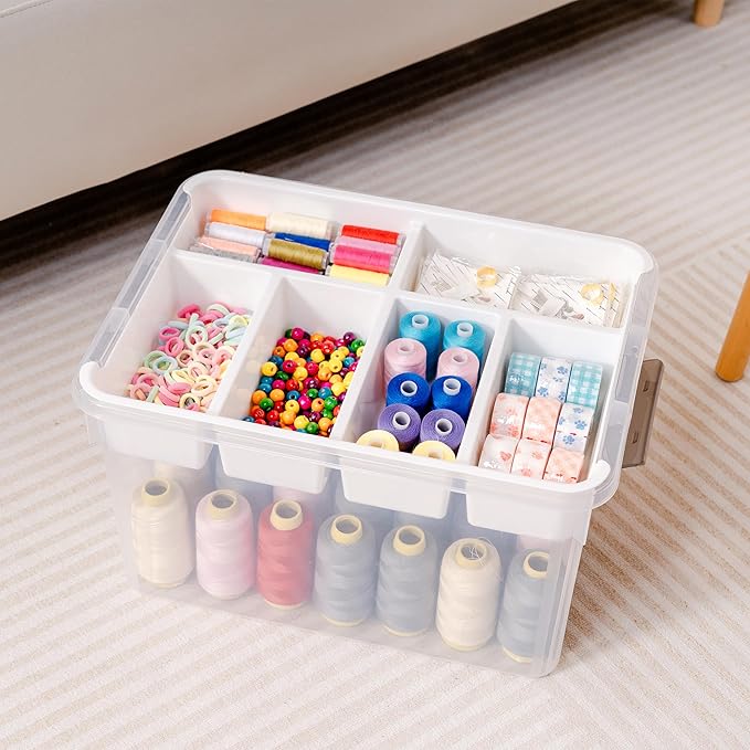 Citylife 32 QT Plastic Storage Bins with Removable Tray Large Stackable Storage Containers for Organizing Craft Storage and Storage Craft, Clothes, Files, Office Supplies, 2 Packs - Image 4
