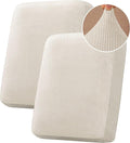 H.VERSAILTEX Velvet Stretch Couch Cushion Cover Plush Cushion Slipcover for Chair Loveseat Sofa Cushion Furniture Protector Seat Cushion Sofa Cover (2 Piece Medium Sofa Cushion Covers, Ivory Striped) by HVERSAILTEX