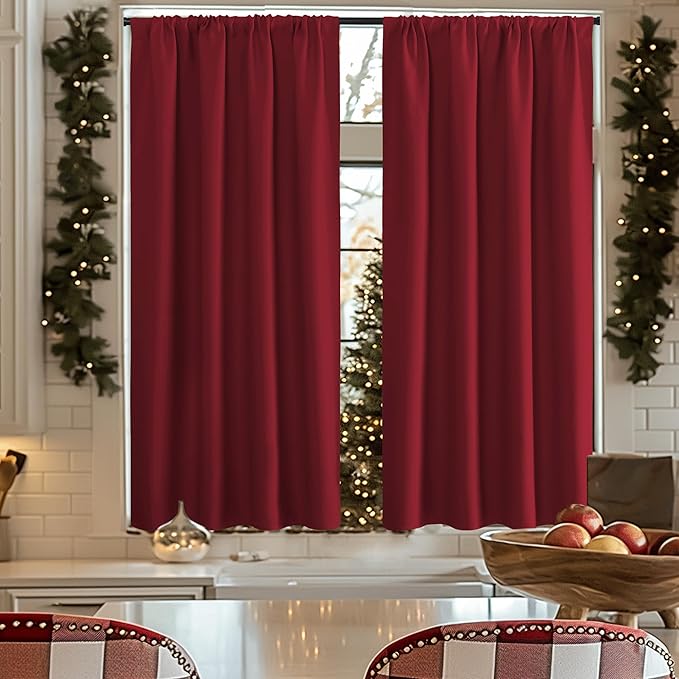 NICETOWN Christmas Burgundy Blackout Curtains and Drapes - Thermal Insulated Solid Rod Pocket Blackout Draperies/Panels for Gift (1 Pair, 42 by 63 inches, Burgundy Red) - Image 2