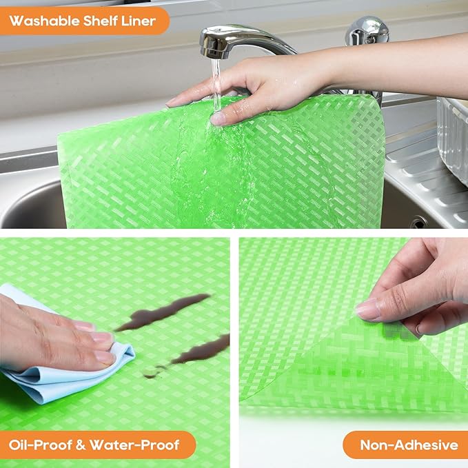 Green Fridge Liner Shelf Liners for Kitchen Cabinet Refrigerator Liners Waterproof & Oil-Proof Kitchen Cupboard Liner Non Adhesive Drawer Mats EVA Material for Shelves 11.8 x 236.2 Inches - Image 4