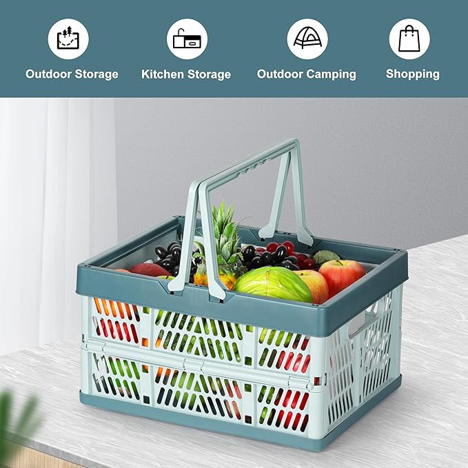 Heavy Duty Plastic Milk Crates for Storage, 2-Pack Stackable Storage Bins for Organizing, Collapsible Shopping Basket with Handle for Groceries, Suitable for Home Office School Store, Blue - Image 6