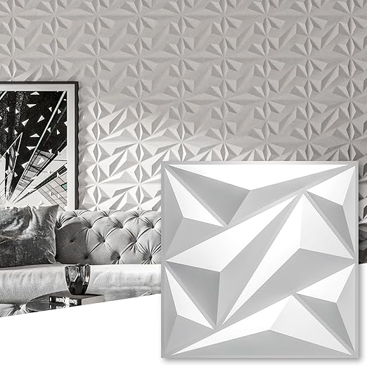 Art3dwallpanels 50 Pack 3D Wall Panel Diamond for Interior Wall Décor, PVC Flower Textured Wall Panels for Living Room Lobby Bedroom Hotel Office, White, 12''x12'' by Art3dwallpanels